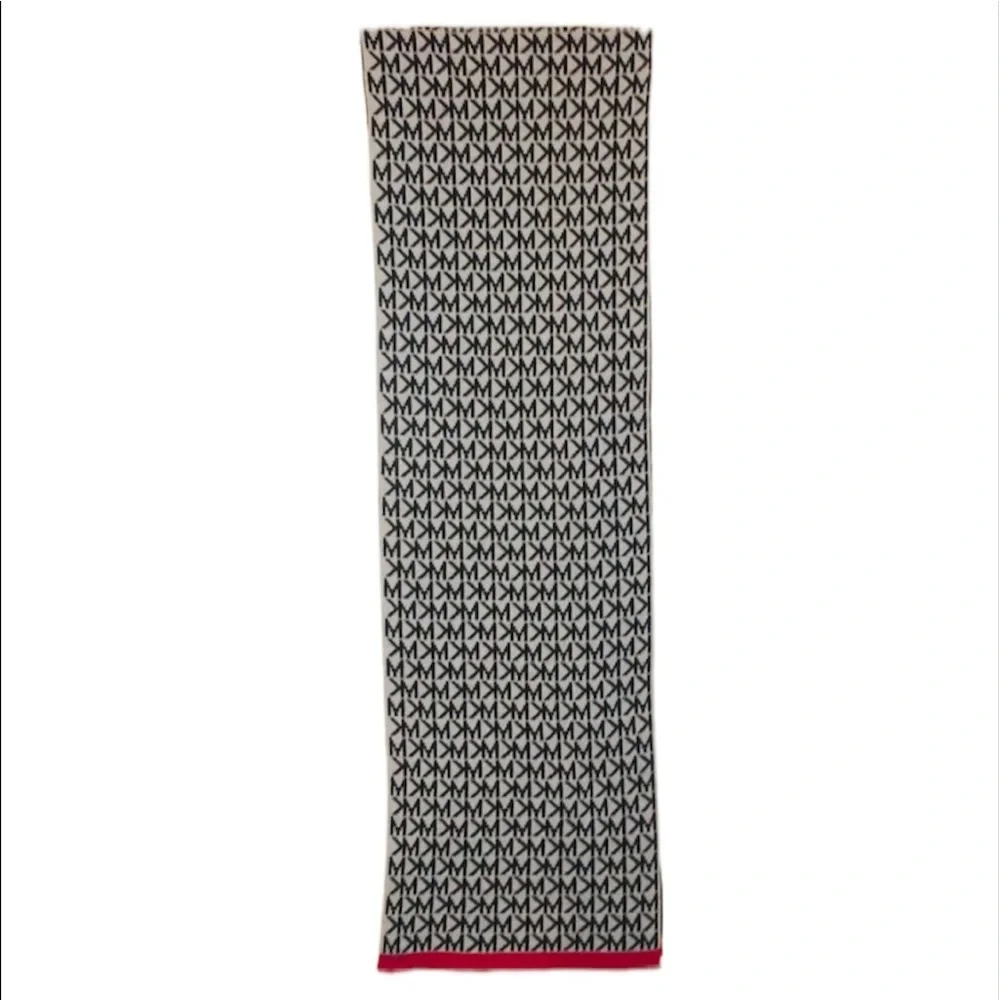 NWT Michael Kors: Black, Gray & Red Logo Scarf